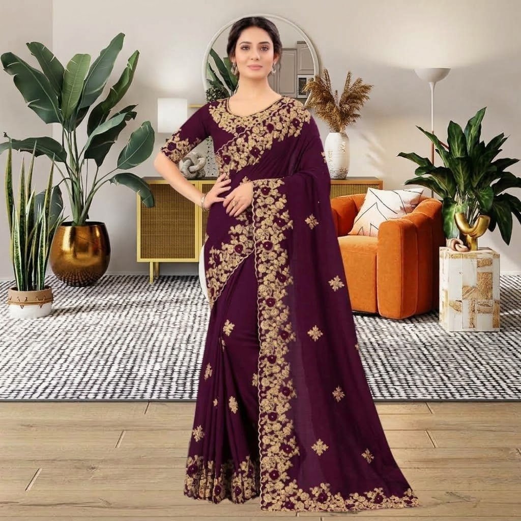 এক্সক্লুসিভ ওয়েটলেস জর্জেট ও এমব্রয়ডারি করা শাড়ি