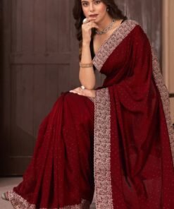 ইন্ডিয়ান জিরো স্টোন জর্জেট কাপড়ের উপর এক্সক্লুসিভ এমব্রয়ডারি করা শাড়ি