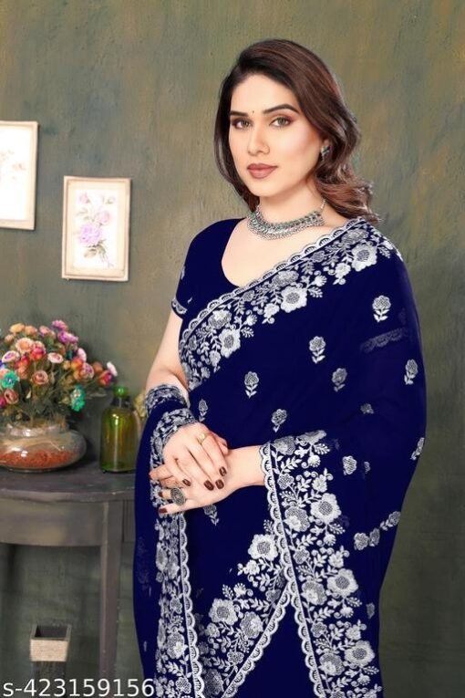 ইন্ডিয়ান ওয়েটলেস জর্জেট এমব্রয়ডারি করা শাড়ি - Image 2