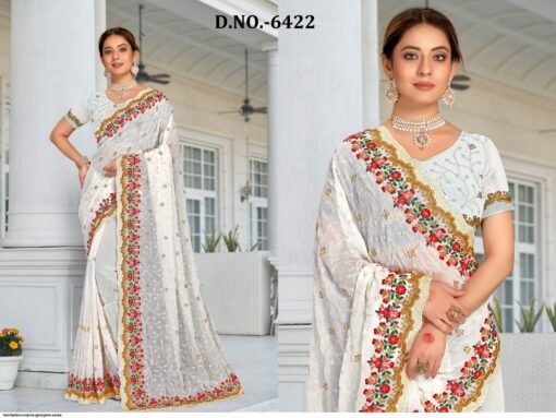 এক্সক্লুসিভ ওয়েটলেস জর্জেট  পার্টি শাড়ি - Image 3