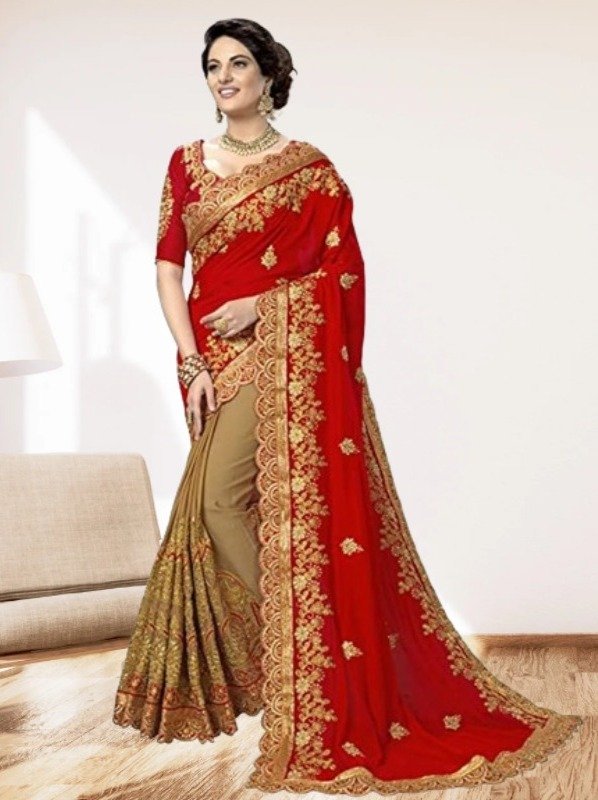 ইন্ডিয়ান ওয়েটলেস জর্জেট এমব্রয়ডারি করা শাড়ি