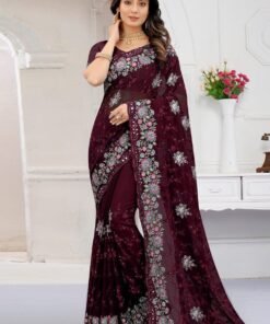এক্সক্লুসিভ ওয়েটলেস জর্জেট পুতি ও এমব্রয়ডারি করা শাড়ি