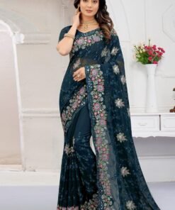 এক্সক্লুসিভ ওয়েটলেস জর্জেট পুতি ও এমব্রয়ডারি করা শাড়ি