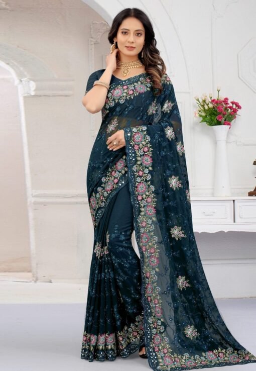 এক্সক্লুসিভ ওয়েটলেস জর্জেট পুতি ও এমব্রয়ডারি করা শাড়ি