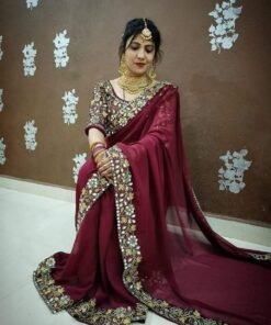 এক্সক্লুসিভ ওয়েটলেস জর্জেট এমব্রয়ডারি করা শাড়ি