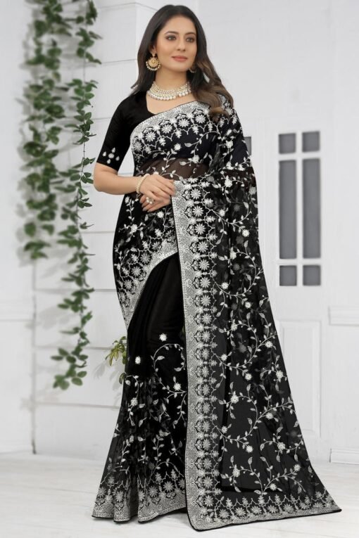 এক্সক্লুসিভ ওয়েটলেস জর্জেট  এমব্রয়ডারি করা শাড়ি