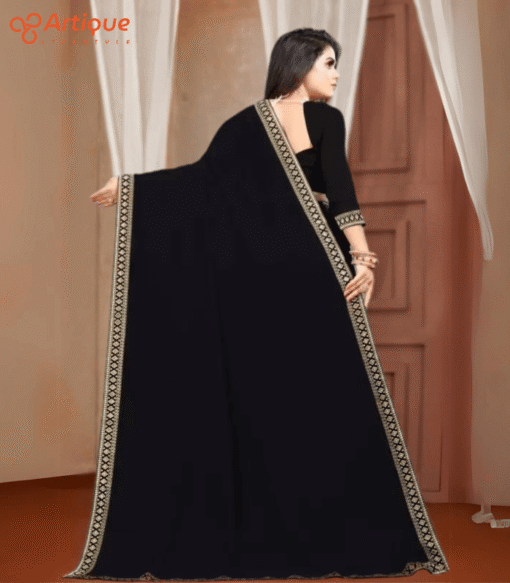 ট্রেডিশনাল কনট্রাস্ট ওয়ার্ক জর্জেট পার্টি শাড়ি - Image 2