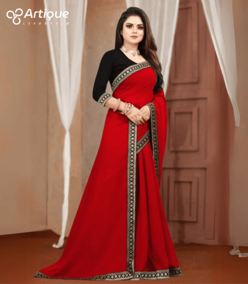 ট্রেডিশনাল কনট্রাস্ট ওয়ার্ক জর্জেট পার্টি শাড়ি