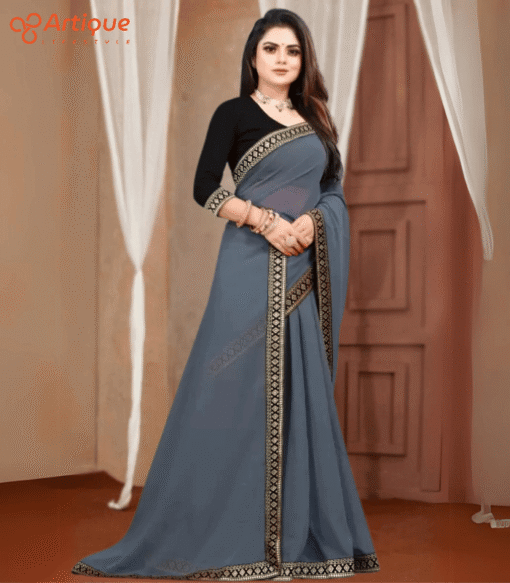 ট্রেডিশনাল কনট্রাস্ট ওয়ার্ক জর্জেট পার্টি শাড়ি