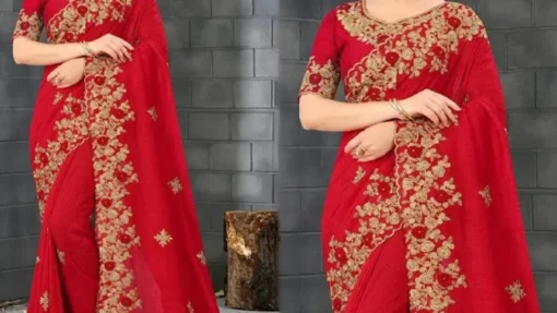 এক্সক্লুসিভ ওয়েটলেস জর্জেট পুতি ও এমব্রয়ডারি করা শাড়ি - Image 2
