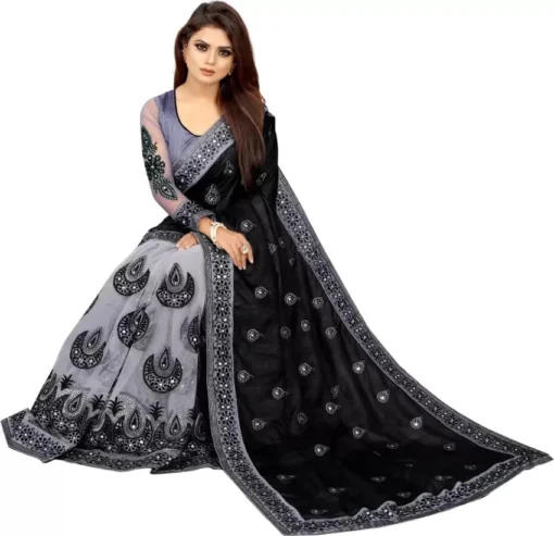 এক্সক্লুসিভ ওয়েটলেস জর্জেট এমব্রয়ডারি করা শাড়ি - Image 2