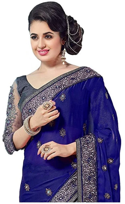 এক্সক্লুসিভ ওয়েটলেস জর্জেট এমব্রয়ডারি করা শাড়ি - Image 3