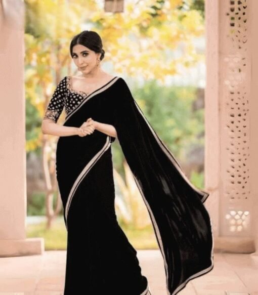 ট্রেডিশনাল লেইস ওয়ার্ক জর্জেট পার্টি শাড়ি - Image 3