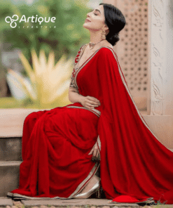 ট্রেডিশনাল লেইস ওয়ার্ক জর্জেট পার্টি শাড়ি