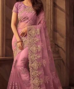 স্টোন ওয়ার্ক এক্সক্লুসিভ ইন্ডিয়ান ওয়েটলেস জর্জেট এমব্রয়ডারি করা পার্টি শাড়ি